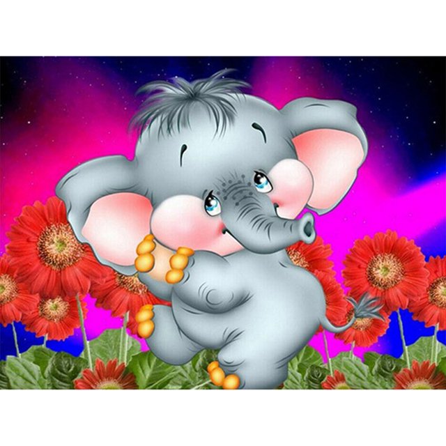 Cuadros Decorativos 5D diamante pintura bebé elefante completo redondo taladro Rhinestone DIY pared arte artesanal Likrtyny embutido en tela