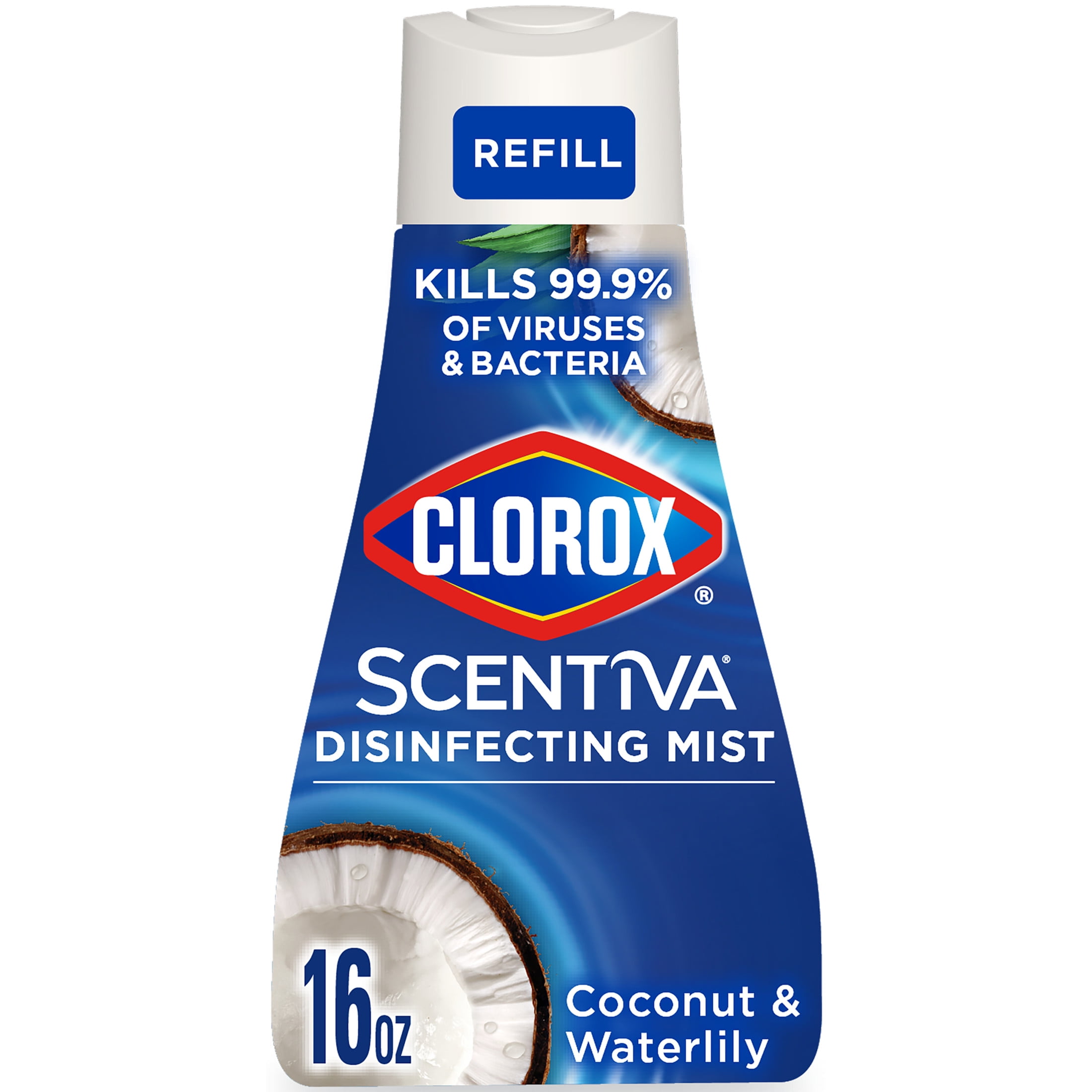 (3 pack) Clorox Scentiva Disinfecting Mist, Coconut and Waterlily, Refill, 16 Fluid Ounces
