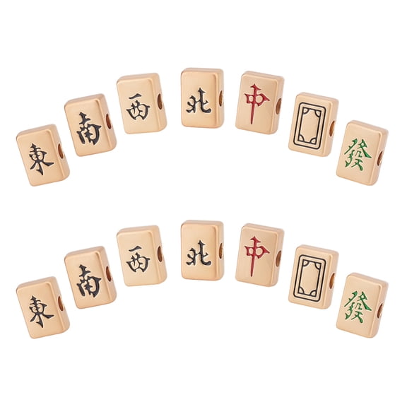 1 Set 14Pcs 7 Styles Zinc Alloy Enamel Europan Beads Large Hole Beads Mahjong Beads Rectangle Mixed Color 13.5x9.5x6mm Hole: 4mm 2pcs/style
