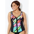 thumbnail image 3 of Swimsuits for All Women's Chlorine Resistant Sweetheart Zip Front Tankini Top, 3 of 5