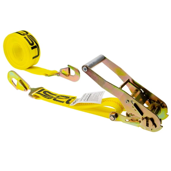 US Cargo Control Auto Ratchet Strap with Snap Hooks 2 Inch x 20 Foot, 6,000 LBS Break Strength, Versatile Ratchet Straps with Twisted Snap Hooks, Tie Down Cars, Motorcycles, & Other Vehicles