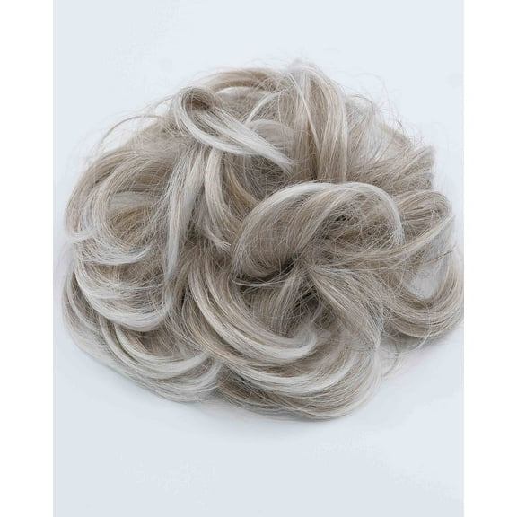 Blonde Grey Hair Bun Scrunchie Silver Blonde Hairpiece Curly Hair