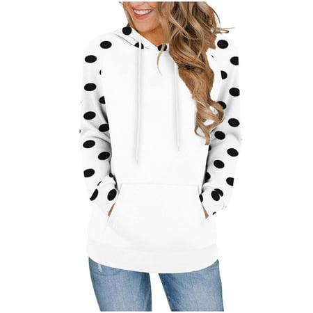 Women s Hooded Sweatshirt Graphic Long Sleeve Drawstring Loose Casual Pullover Sweatshirts Tops with Pocket (S White)