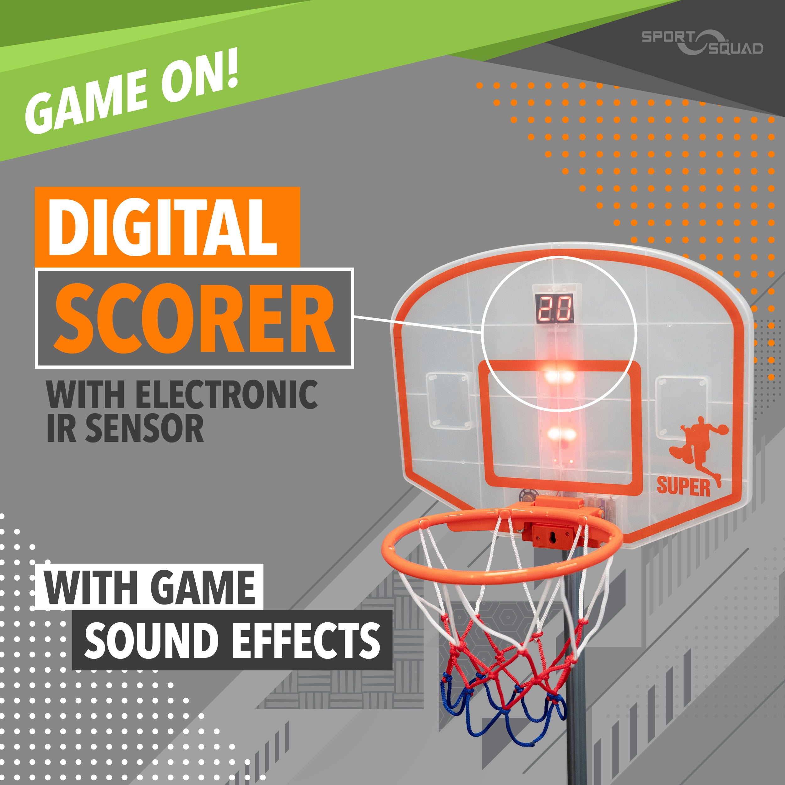 Sport Squad Jumpshot Mini Electronic Arcade Basketball Game with Light Up  Basketball, 5.5' Basketball Hoop, 1ct Basketball, 1ct Air Pump