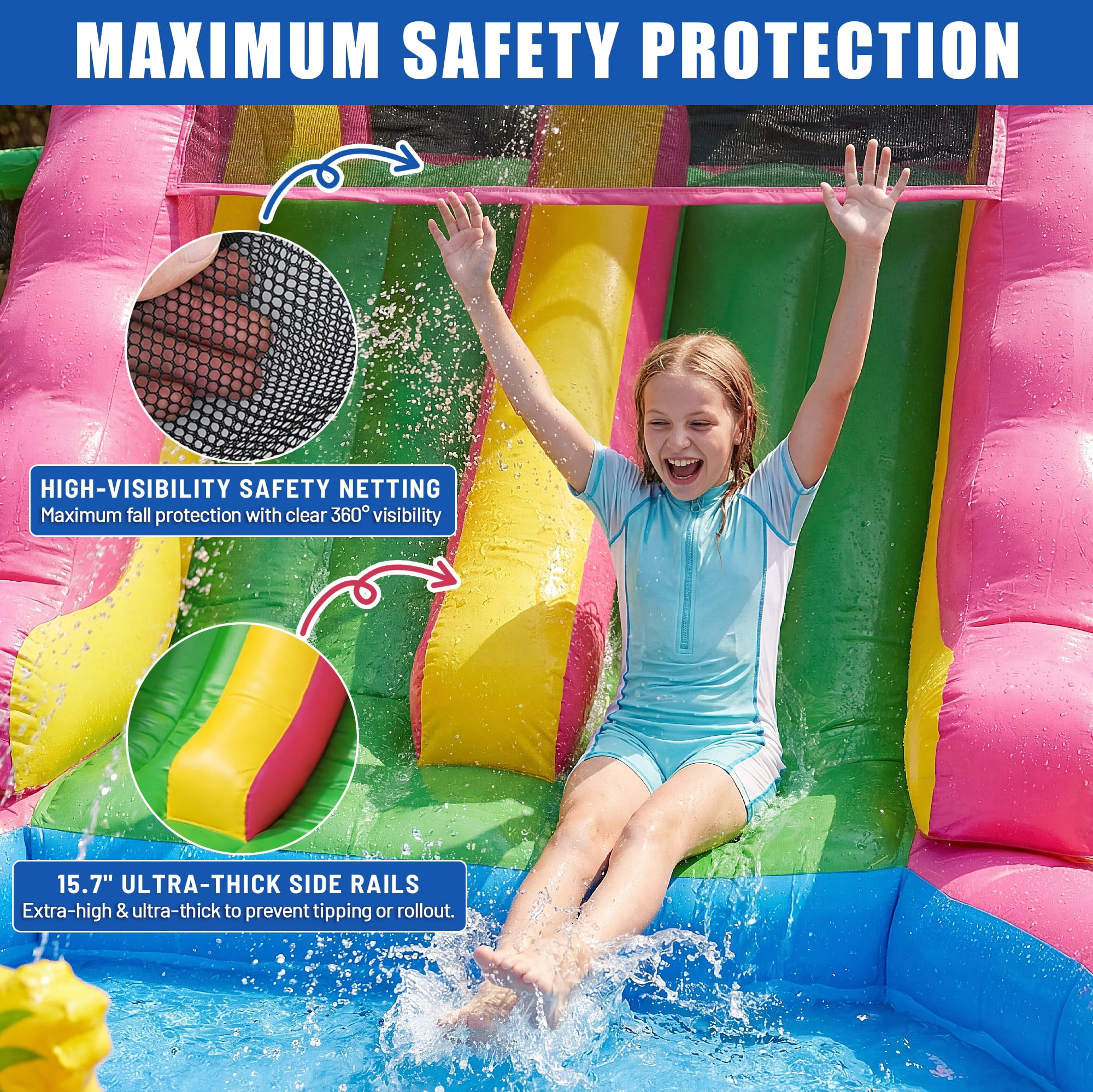 HEMOPOW 23FT Heavy-Duty Inflatable Water Slide for Backyard & Events, Flamingo Theme with Dual Slides, Splash Pool, 600lbs Capacity, Fast Setup for Teens/Adults
