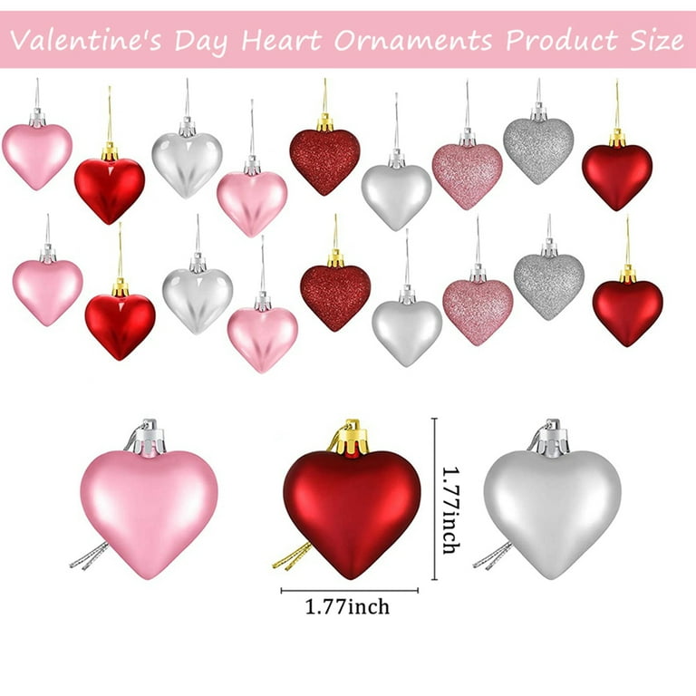 Valentines Day Decorations Heart Decor, 27 Pcs Red Silver Pink Plastic  Heart Tree Ornaments, Christmas Valentine Tree Decorations for The Home  Wedding