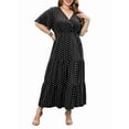 thumbnail image 2 of Women'S Casual Plus Size Polka Dots Dress Summer Short Sleeve V Neck Loose Tiered Maxi Dresses Black 4XL, 2 of 9