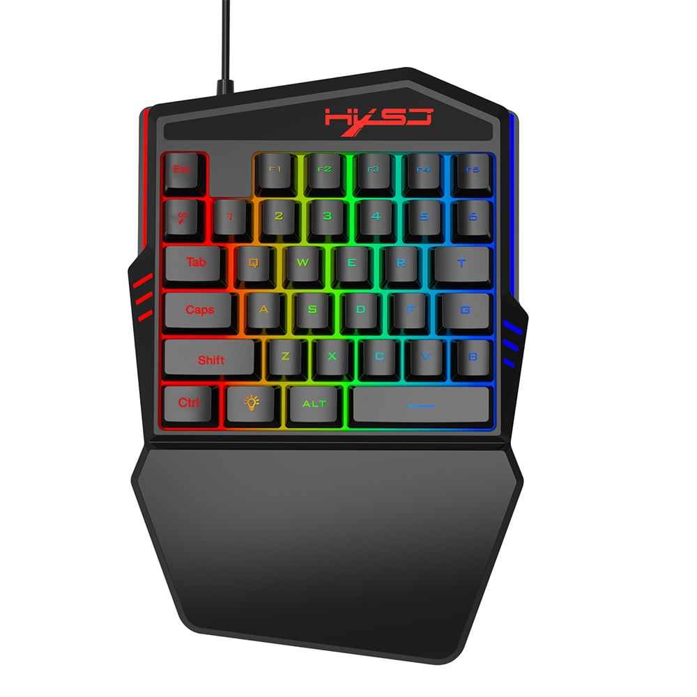 HXSJ Onehanded Membrane Keyboard 35 Keys with Backlight Single Hand Gaming Keyboard Ergonomic