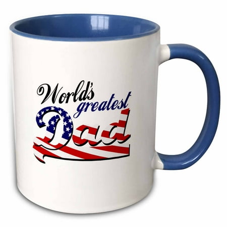 3dRose Worlds greatest dad with USA American flag - good for fathers day or as a general best daddy gift - Two Tone Blue Mug,