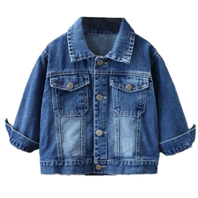 Lovzfmll Girls' Pocket Detail Denim Jacket, Solid Color Button Front Collared Style, Casual for Little Girls, 7 Years
