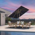 thumbnail image 2 of PURPLE LEAF 6' x 9' Patio Umbrella with Base Market Umbrella Rectangular Outdoor Umbrella with Push Button Tilt & Crank and 8 Ribs Aluminum Table Umbrella for Pool Backyard Beach, Taupe, 2 of 7