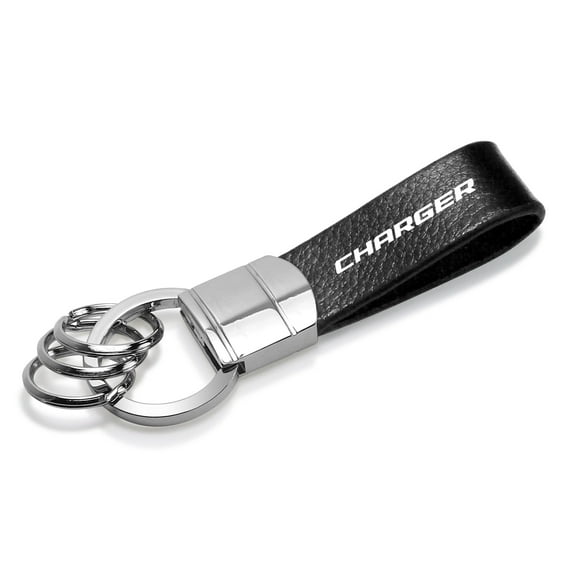 Dodge Charger Genuine Black Leather Strap Loop Key Chain Keychain