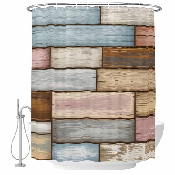 Polyester Fabric Brown Pink Vintage Shower Curtain, Retro Farmhouse Elegant Pastoral Waterproof Bathtub Curtain Bathroom Decor Set with Hooks 66 x 72 Inches