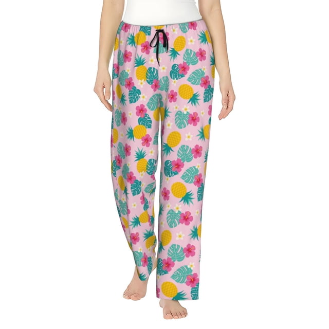 Balery Pineapple And Leaves Pantalones de pijama para mujer, pijamas ultraligeros, pantalones de estar por casa-Small
