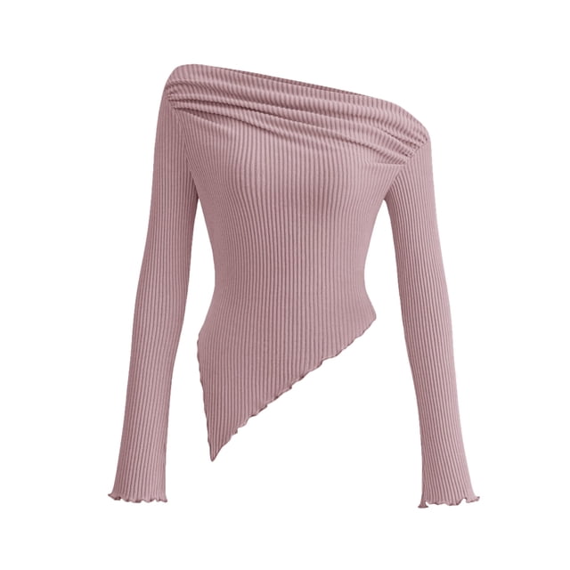 Blusa Asimétrica de Punto con Hombro Descubierto PRETTYGARDEN Y2K S