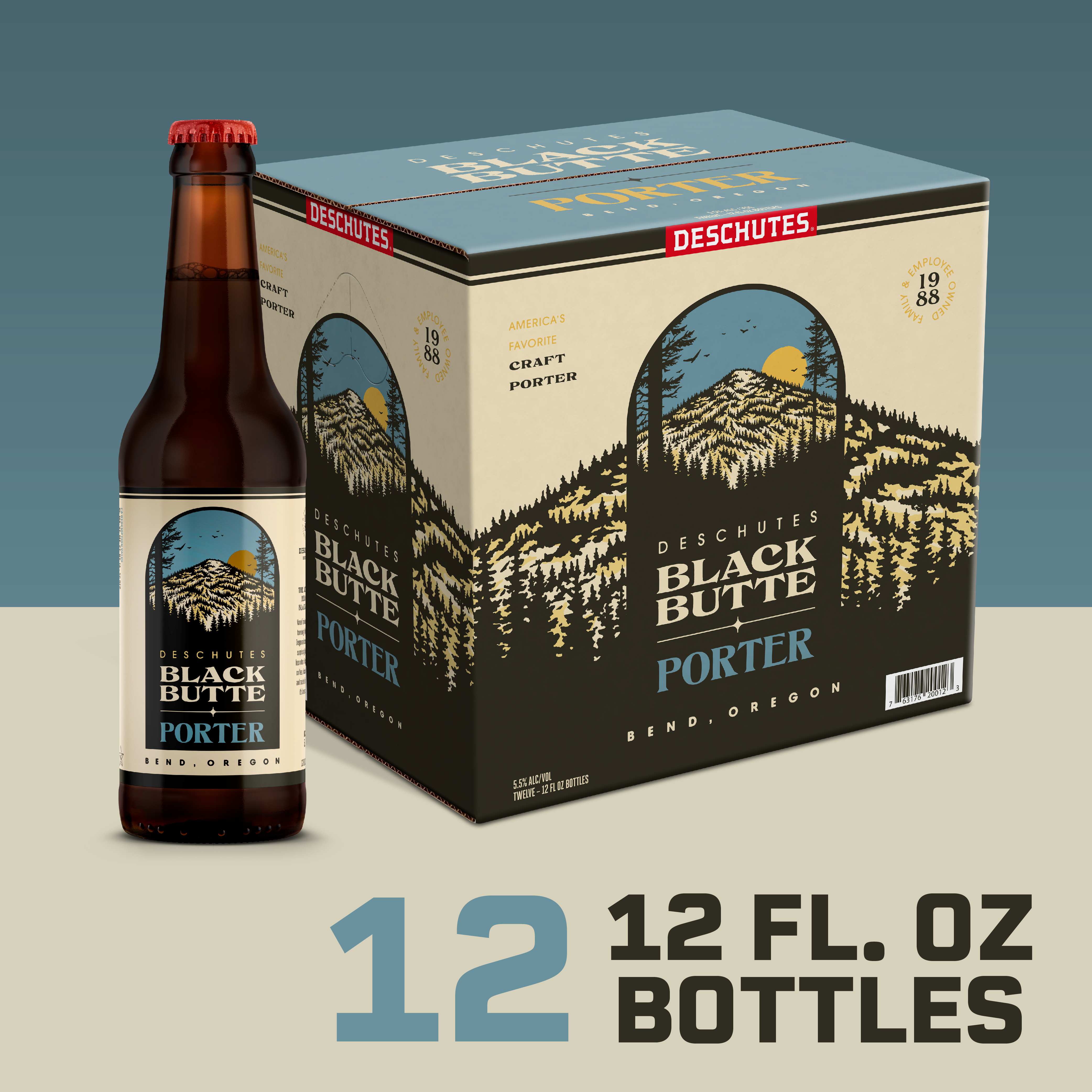 Deschutes Black Butte Porter Craft Beer, 12 Pack, 12 fl oz Glass Bottles, 5.5% ABV