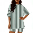 thumbnail image 4 of BiZtdJrK Pajamas for Women Set Striped Drop Shoulder Short Sleeve Tops and Shorts 2 Piece Summer Sets Lightweight Loose Casual Outfits Green M, 4 of 6