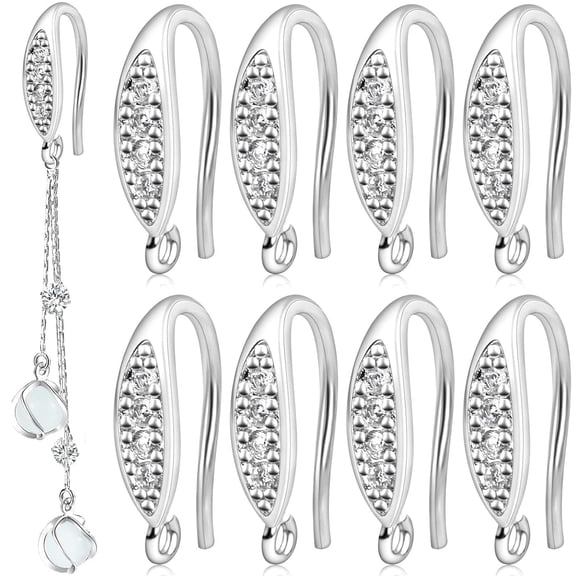 10pcs Cubic Zirconia Earring Hooks Hypoallergenic Brass Rhinestone Earwire Drop Earring Hooks Dangle Earrings for Women DIY Jewelry Making Decor, Bright Silver