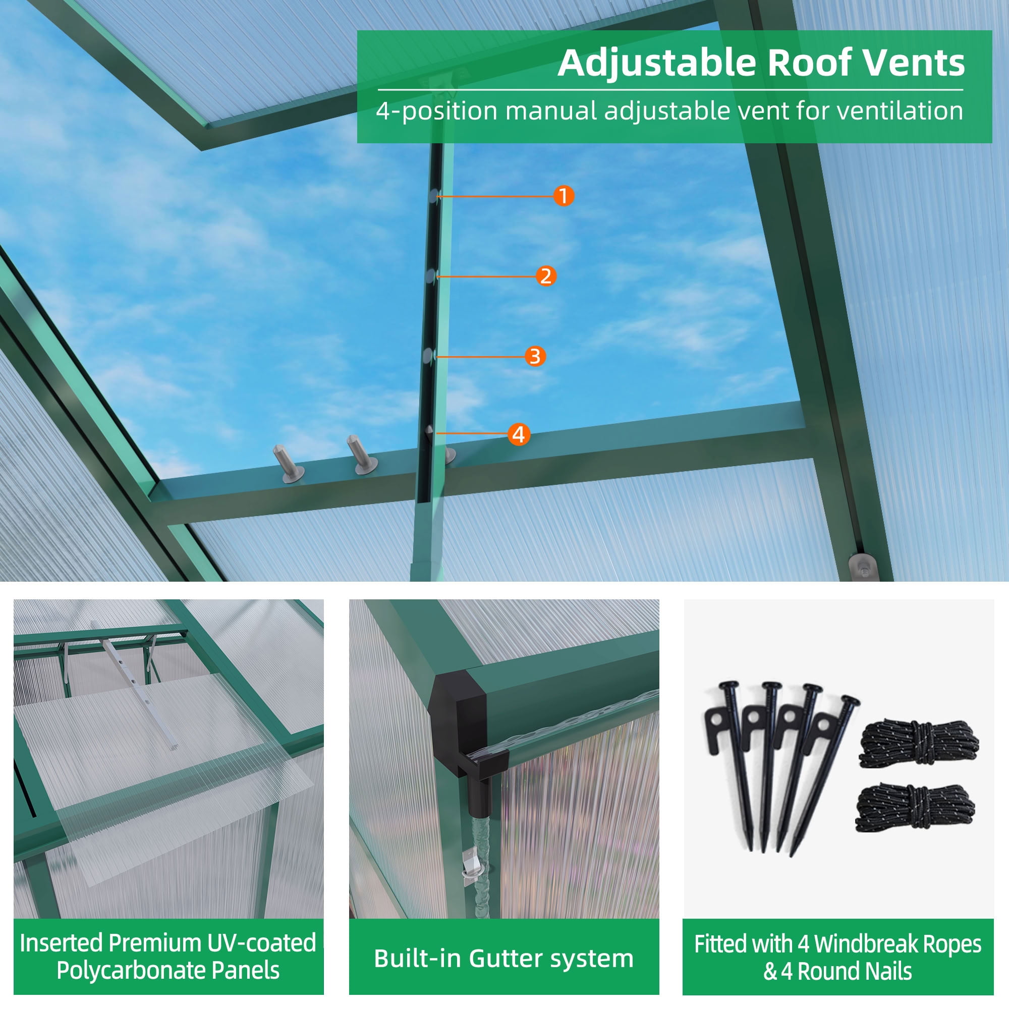 MAYEERTY 6x6 FT Walk-in Greenhouse with Raised Base, Aluminum Frame & Polycarbonate Panels, All-Season Outdoor Greenhouse