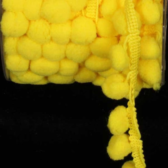 The Ribbon People Yellow Crane Pom-Poms Woven Craft Trim .875" x 44 Yards
