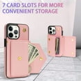 thumbnail image 4 of ELEHOLD for iPhone 13 Pro Case Premium Leather Wallet with Back Organ Card Holders Kickstand Function Crossbody Shoulder Strap Luxury Shockproof Women Purse Cover ,pink, 4 of 5