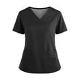 thumbnail image 3 of 2 Pocket Scrub Tops for Women V Neck Short Sleeve Stretch Work Top with Side Slits Crafted from 4 Way Stretch Soft Durable Easy Care Fabric, #02 Black, XXL, 3 of 4