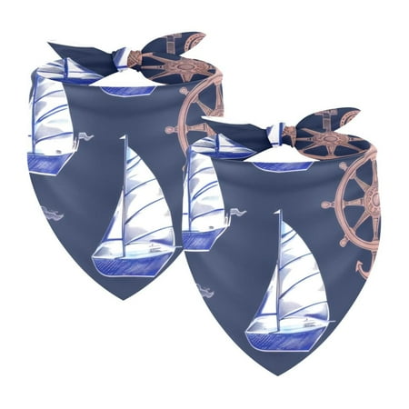 PhooArto Sailboat Compass Anchor Pattern Dog Bandanas 2 Pack Soft Washable Pet Scarf Triangle for Large Dogs Puppies and Cats