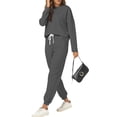 thumbnail image 4 of Wutalume Women's 2-Piece Solid Color Casual Set, Round Neck Long Sleeve Top and Sweatpants with Pockets, Everyday Loungewear,Gray XL, 4 of 5