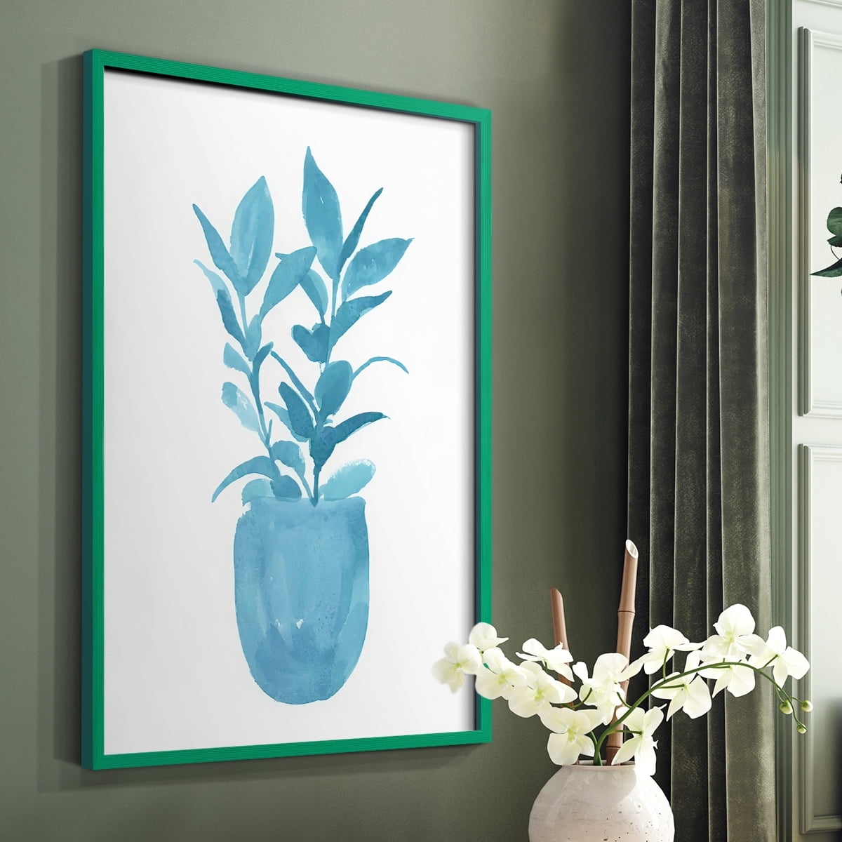 Watercolor House Plant III Framed Print in Green Solid Wood 8 x 10 Framed Print