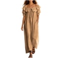 thumbnail image 6 of 2026 Summer Womens Dress Off Shoulder Ruffled Neckline Short Sleeve & Side Pockets Maxi Dress, 6 of 7