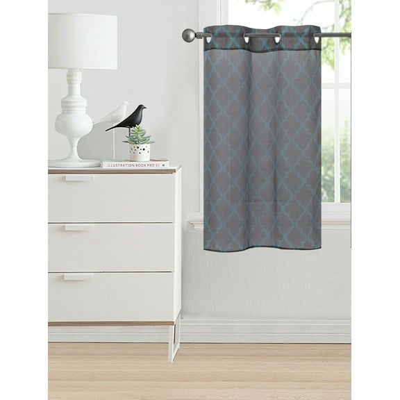 LUSCH DÉCOR 1PC S38 PANEL CURTAIN SEMI SHEER TRELLIS GEOMETRIC GROMMET PANEL BROWN /TEAL SEE THRU WINDOW PANEL KITCHEN, BATHROOM, RESTAURANT SIZE 30" WIDE X 36" LENGTH