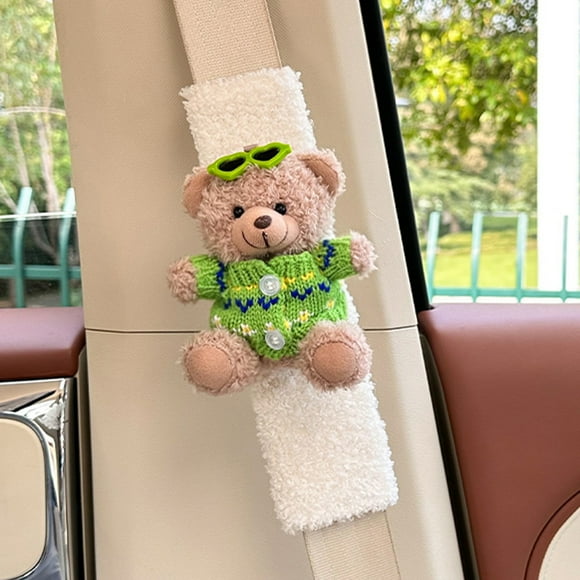 CxhicLuv Car Seat Belt Shoulder Protector, Vehicle Safety Belt Cover Cute Plush, Anti-Chafing, Easy Installation – Ideal for Daily Driving, Long Trips All Car Owners, Green