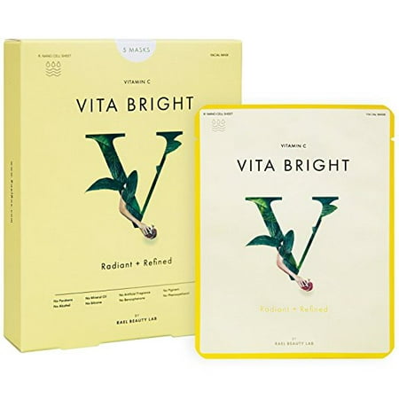 rael vita bright face mask with vitamin c (5 sheets): antioxidant face mask for brightening, radiance and refinement. best for skin with dullness or