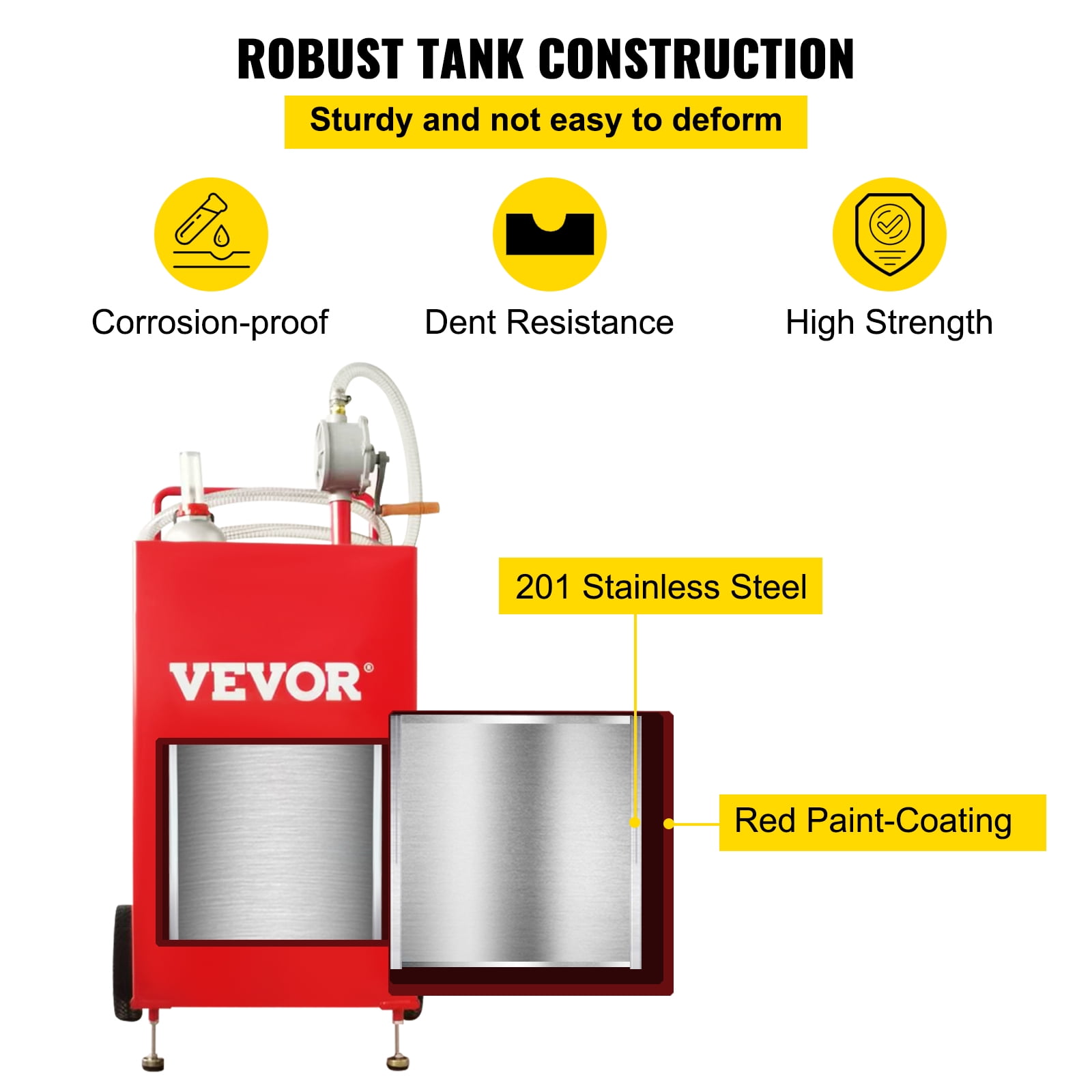 VEVOR 30 Gallon Gas Caddy , Fuel Storage Tank on 2 Wheels, Portable Gas Caddy with Manuel Transfer Pump, Gasoline Diesel Fuel Container for Cars, Lawn Mowers, ATVs, Boats, More, Red