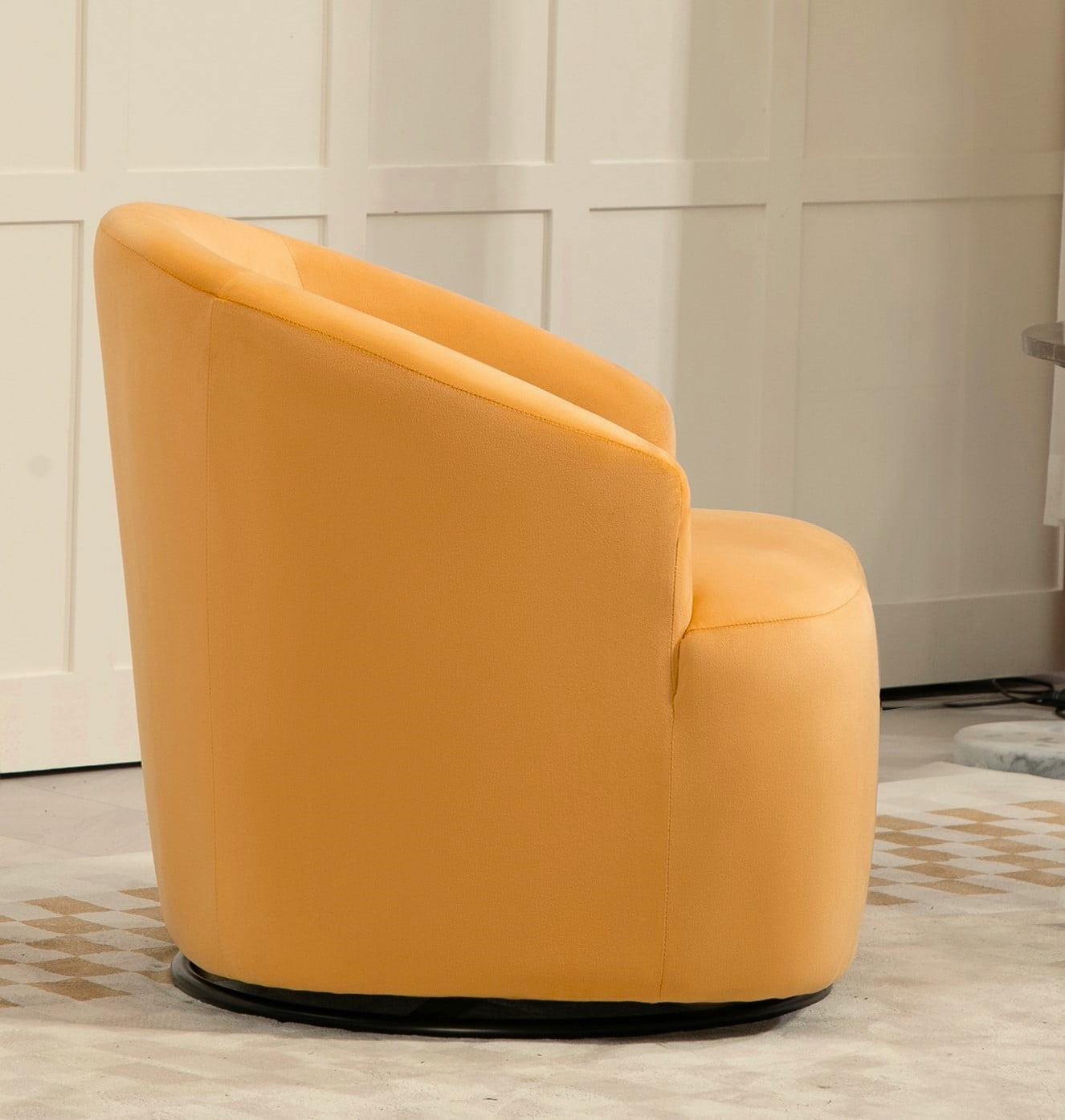 US Pride Furniture Accent Chair with Barrel-shaped Design and 360 Degree Swivel Feature Mustard Yellow