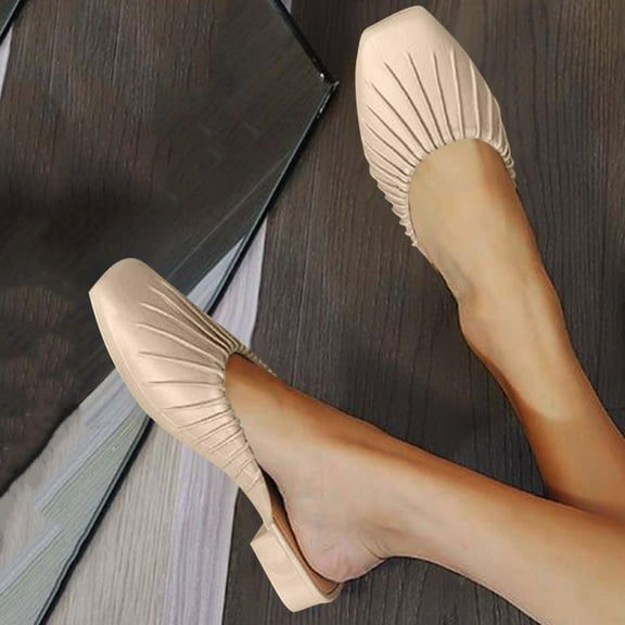 Bxsruta Square-Toe Foldable Ballet Flats, Pleated PU Leather Office Shoes with Low Profile Sole