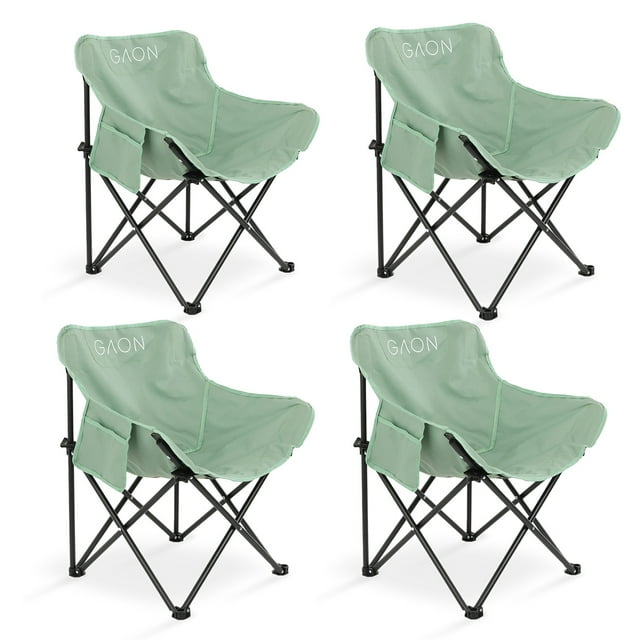 Silla Plegable para Camping Pesca Playa y Exteriores de Lona Impermebale Ligera Silla para Exterior Ergonomica con Estructura de Acero y Funda Transportadora Set de 4 Sillas (Verde)