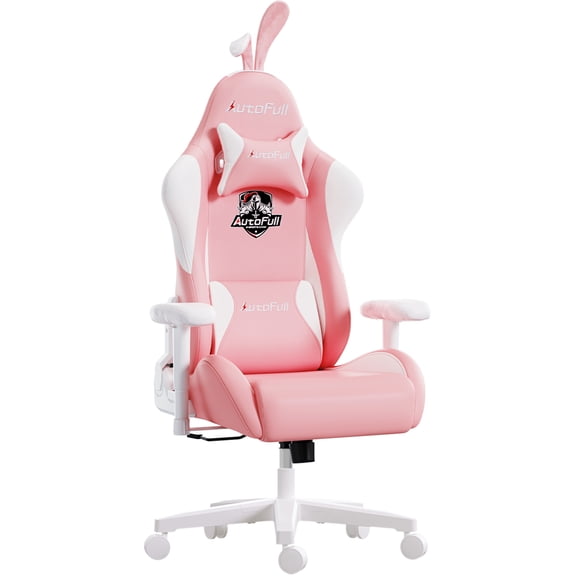 AutoFull Pink Gaming Chair PU Leather High Back Ergonomic Racing Office Desk Computer Chairs with Lumbar Support, Rabbit Ears,pink chair