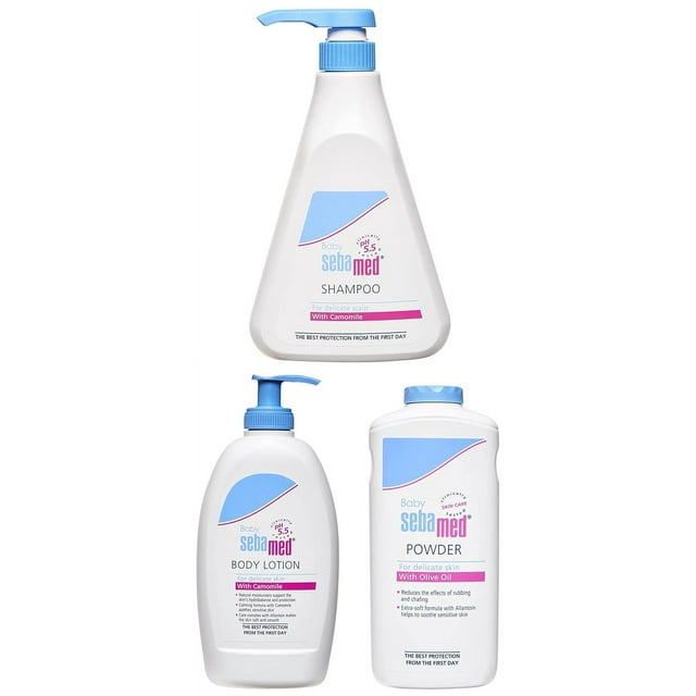 Sebamed Baby Loción Corporal 400 ml y Alantoínaprobada Dermatológicamente Champú & Baby para Pieles Sensibles 500mlph 5,5 Manzanillahumectantes Naturales & Baby en Polvo 400g