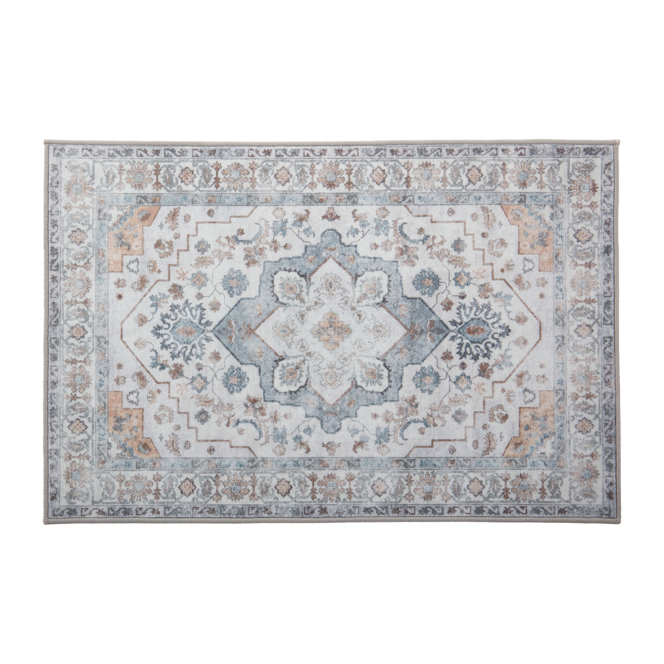 Sonive Brown Gray Vintage Area Rug 4ft x 6ft, Low Pile Non Slip, Accent Rugs for Living Room Bedroom