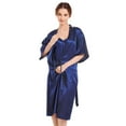 thumbnail image 2 of Defitshape Women's Satin Robe Set with Chemise Nightgown Soft Pajamas Dress Summer Lace 2 Piece Sexy Silky Cami Dark Blue Small, 2 of 4