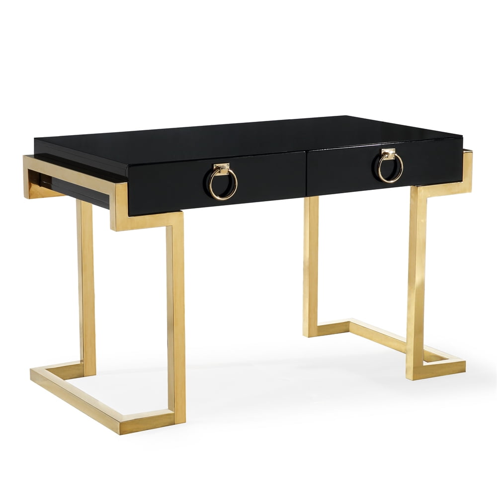 TOV Furniture Majesty Black Lacquer Writing Desk with Gold Legs