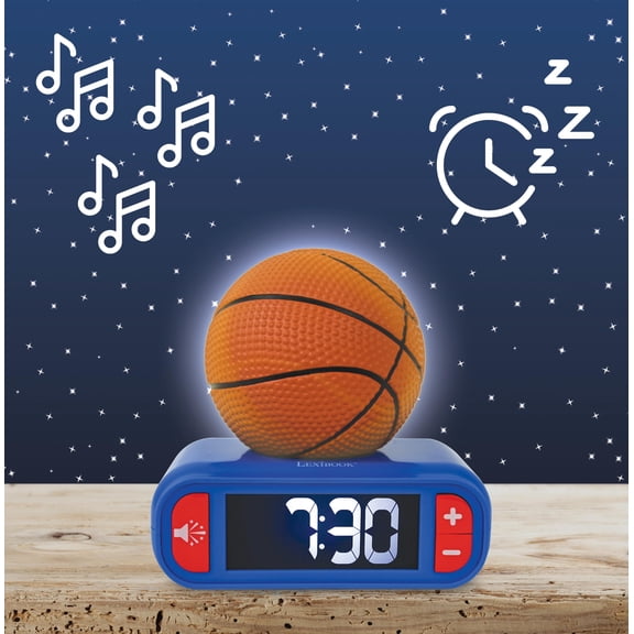 Lexibook, Basketball, Basketball Nightlight Alarm Clock, Sounds and Melodies, LCD Backlit Screen, Luminous, Snooze, Blue / Orange