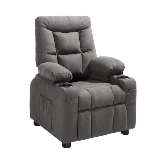 Kids Recliner Chair, Toddler Sofa with Cup Holders, Adjustable Reclining Lounger, Polyester Upholstery, Footrest, for Boys & Girls, Children’s Reading Chair (Gray)