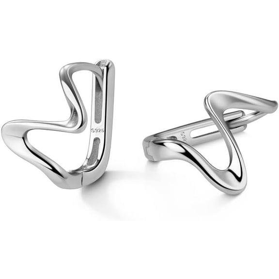 Solid 925 Sterling Silver Ocean Wave Hoop Earrings Huggie for Women Teens Minimalist Hoop Earrings Helix Cartilage Hoops