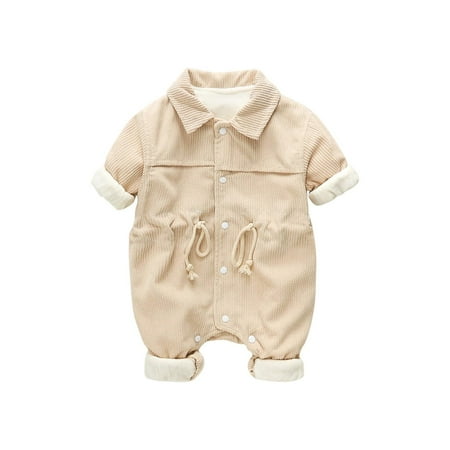 

Kaemgyyd Newborn Baby Boys Girls Jumpsuit Fleece Lined Button down Rompers Long Sleeve Drawstring One-Piece Outfits 3-18 Months