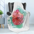 thumbnail image 4 of Pink Leaves Soft Flannel Fleece Throw Blanket, Camellia in Grunge Watercolor Effect, Cozy Plush for Indoor and Outdoor Use, 70" x 90", Turquoise Coral, by Ambesonne, 4 of 5