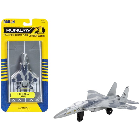 McDonnell Douglas F-15 Eagle Fighter Aircraft Gray Camouflage "United States Air Force" with Runway Section Diecast Model Airplane by Runway24