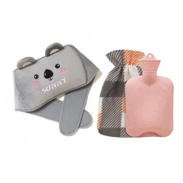Bolsa de agua caliente, bolsa de agua caliente, bolsa de agua caliente con puerto de inyección de agua grande ajustable segura con funda para la cintura para el vientre de la mano gris