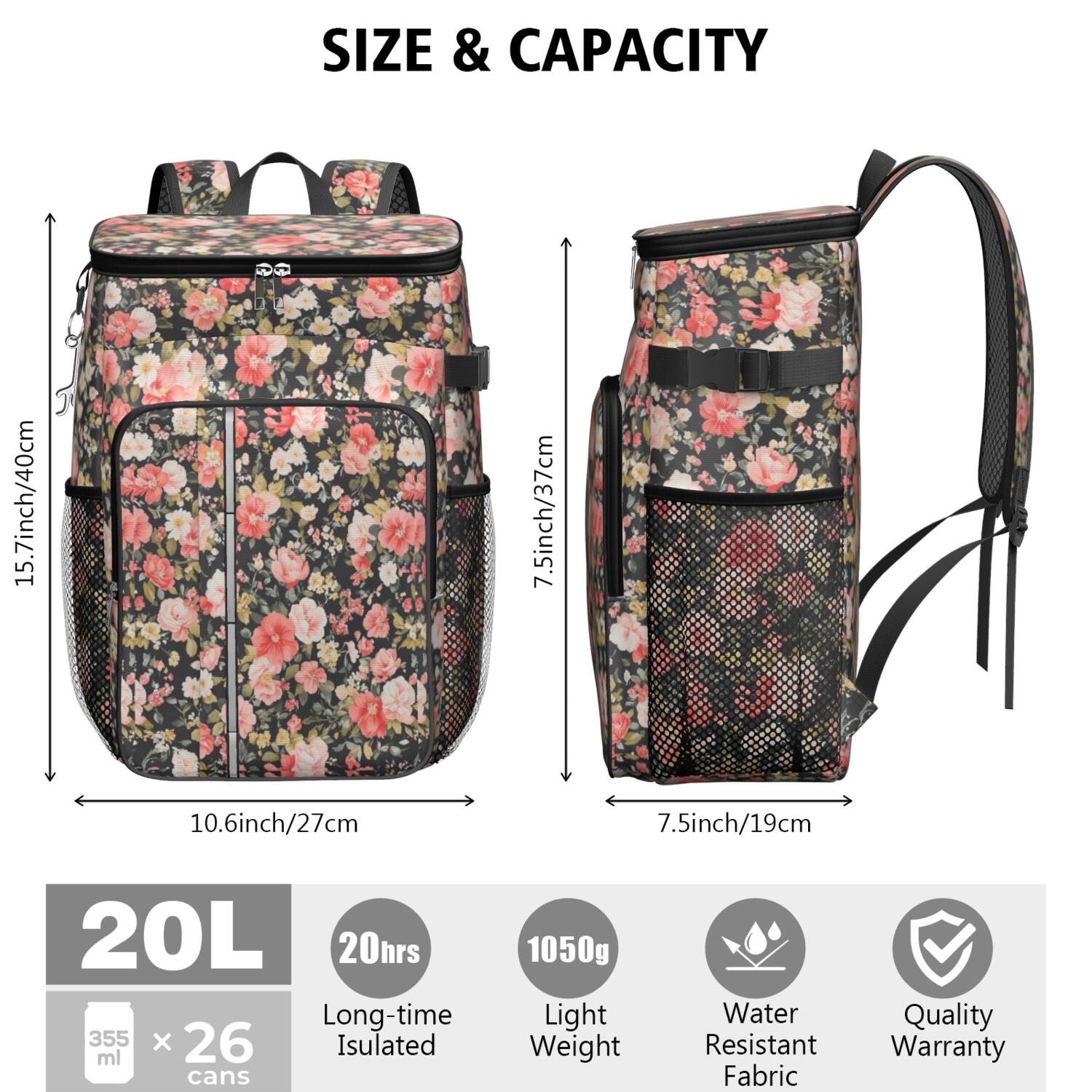 Travel Cooler Bag - Pioneer Flower Camping Beer Cooler Backpack with Bottle Opener- Waterproof Insulated Picnic Backpacks - Cooler Bag for Beach